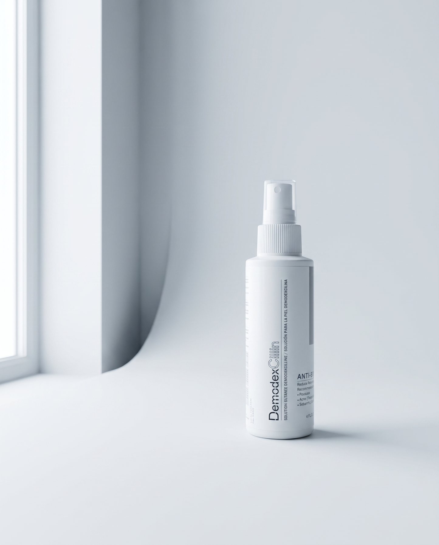DemodexCillin Skin Solution, three-quarter view on clinical grey