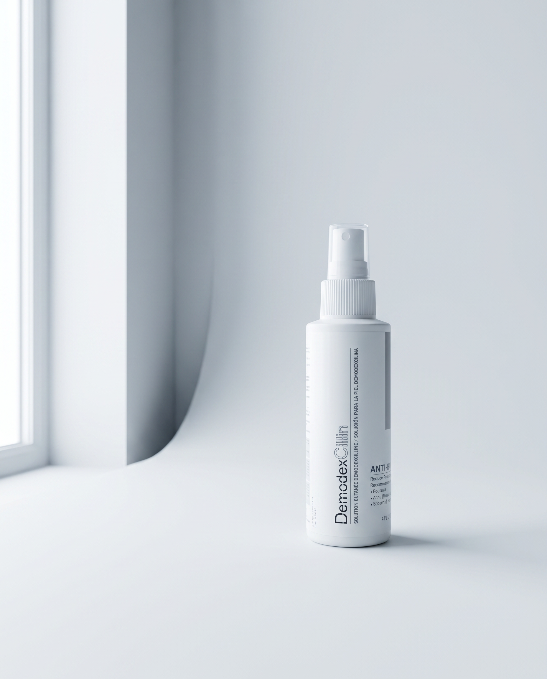 DemodexCillin Skin Solution, three-quarter view on clinical grey